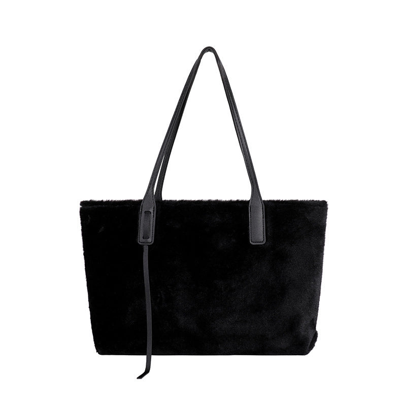 Women’s Plush Solid Color Streetwear Square Zipper Shoulder Bag
