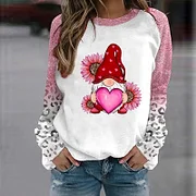 Giftitrends Valentine'S Day Women'S Blouse Casual Heart Printed Shirts Patchwork Round Neck Tops Autumn Long Sleeve Hoodless Pullovers