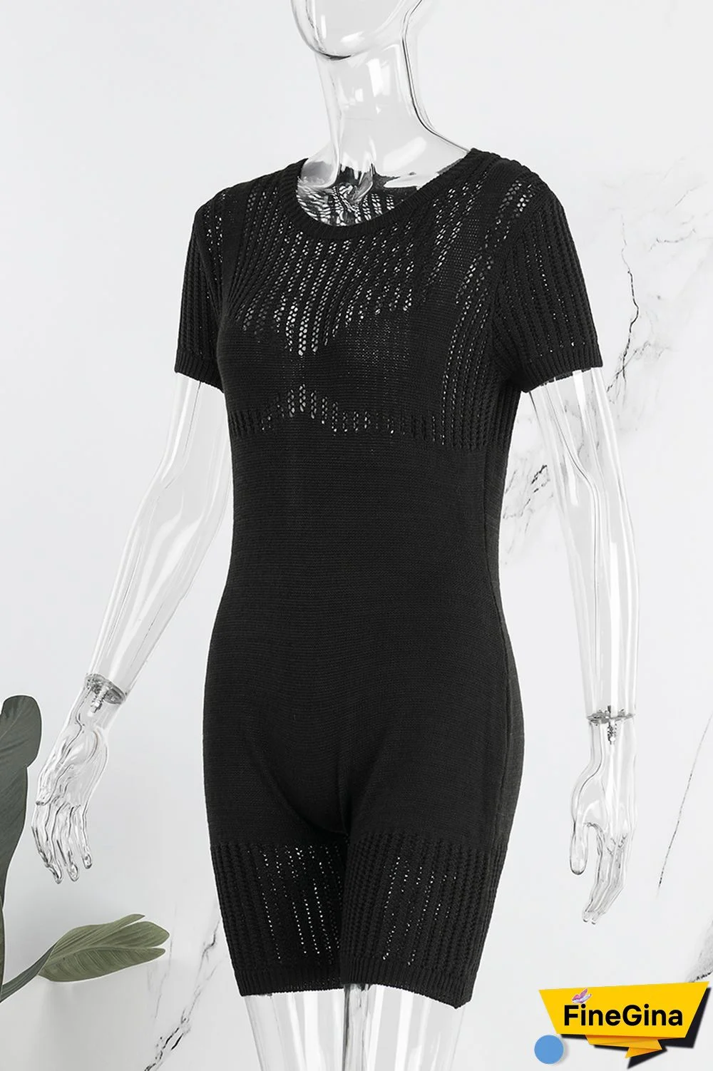 Rose Red Casual Solid Basic O Neck Short Sleeve Skinny Romper