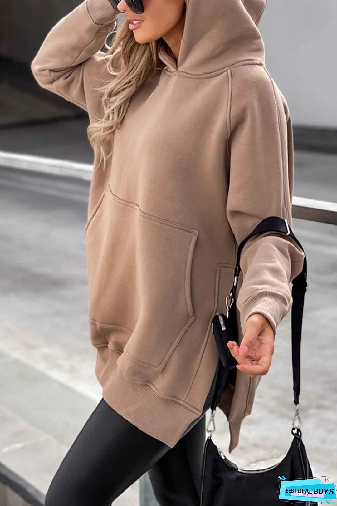 Solid color hoodie with pocket slit