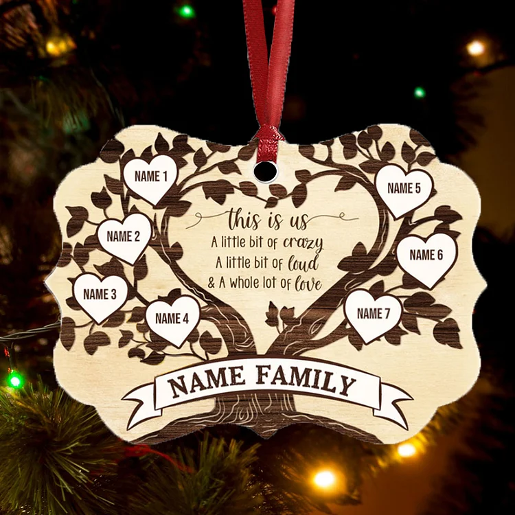 Family Tree Ornament Personalized 7 Names Wooden Family Ornament