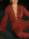 Retro Deep V-Neck Long Sleeve Empire Loose Simple Jumpsuits