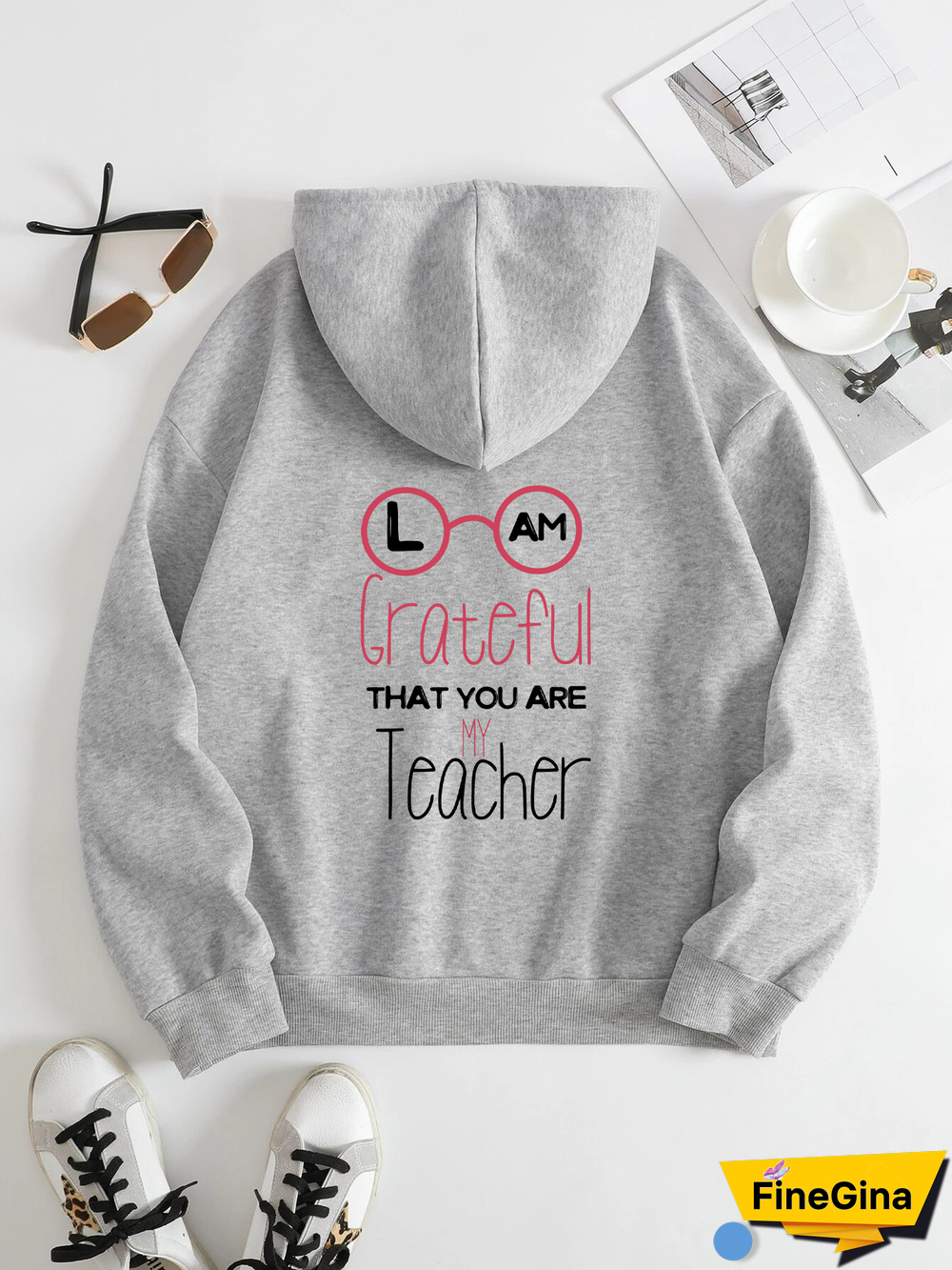 Printed on the Back Kangaroo Pocket Hoodie Long Sleeve for Women Pattern Teacher's Day greetings