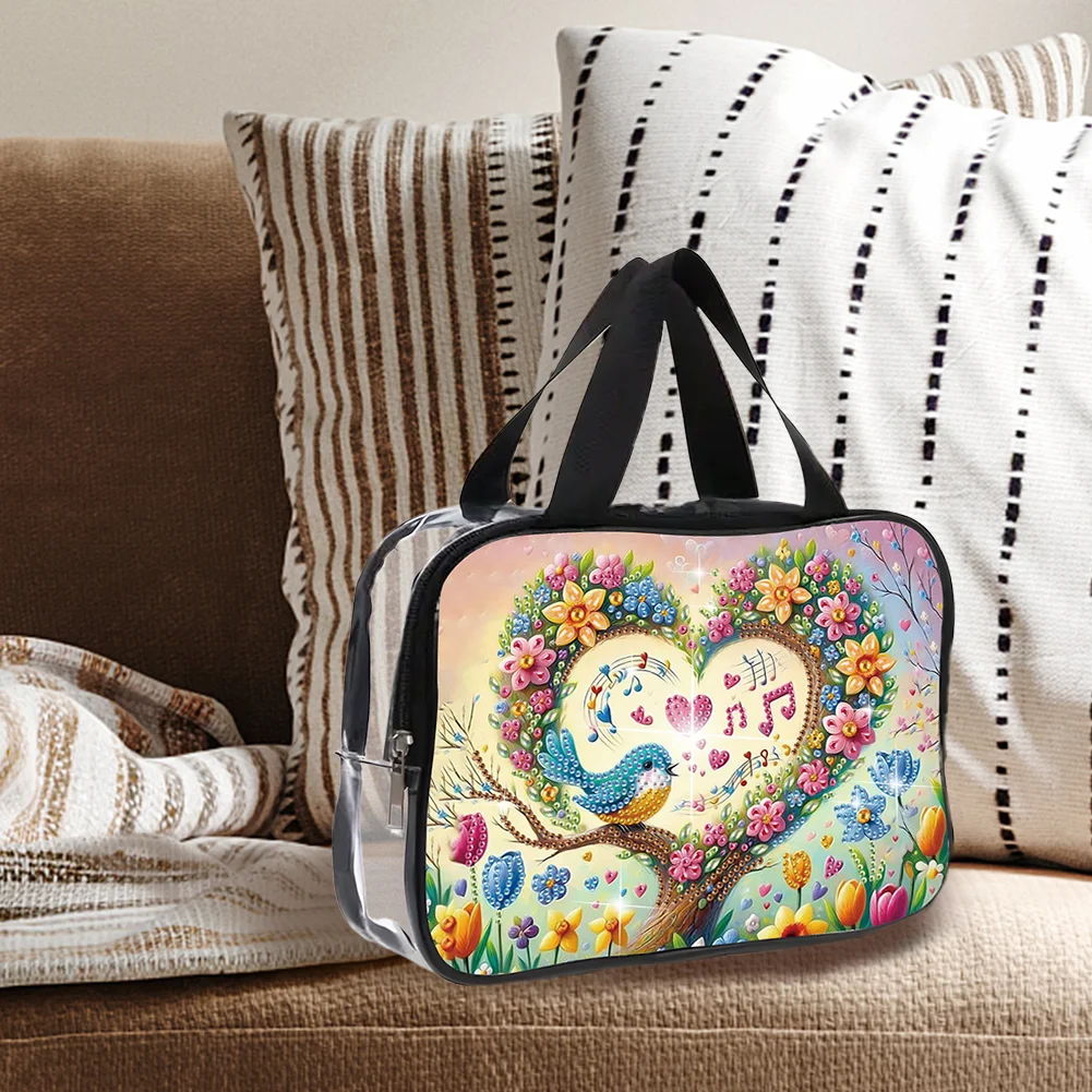 DIY Flowers Diamond Art Rhinestone Makeup Bag Transparent PVC Storage Pack Gift
