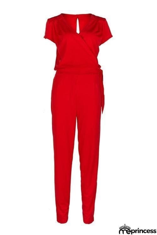 Deep V Neck Knot Jumpsuit