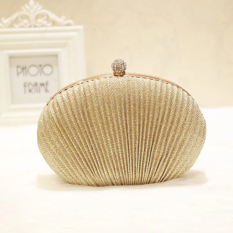 Women Evening Bag Shell Shape Glitter Clutch Bag