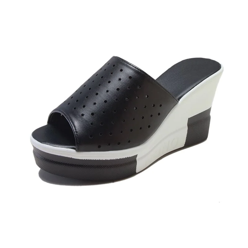 Qengg New Summer Slippers Women Platform Sandals Shoes Woman Slides Beach Platform Slip-on Round Toe White Flip Flops W05