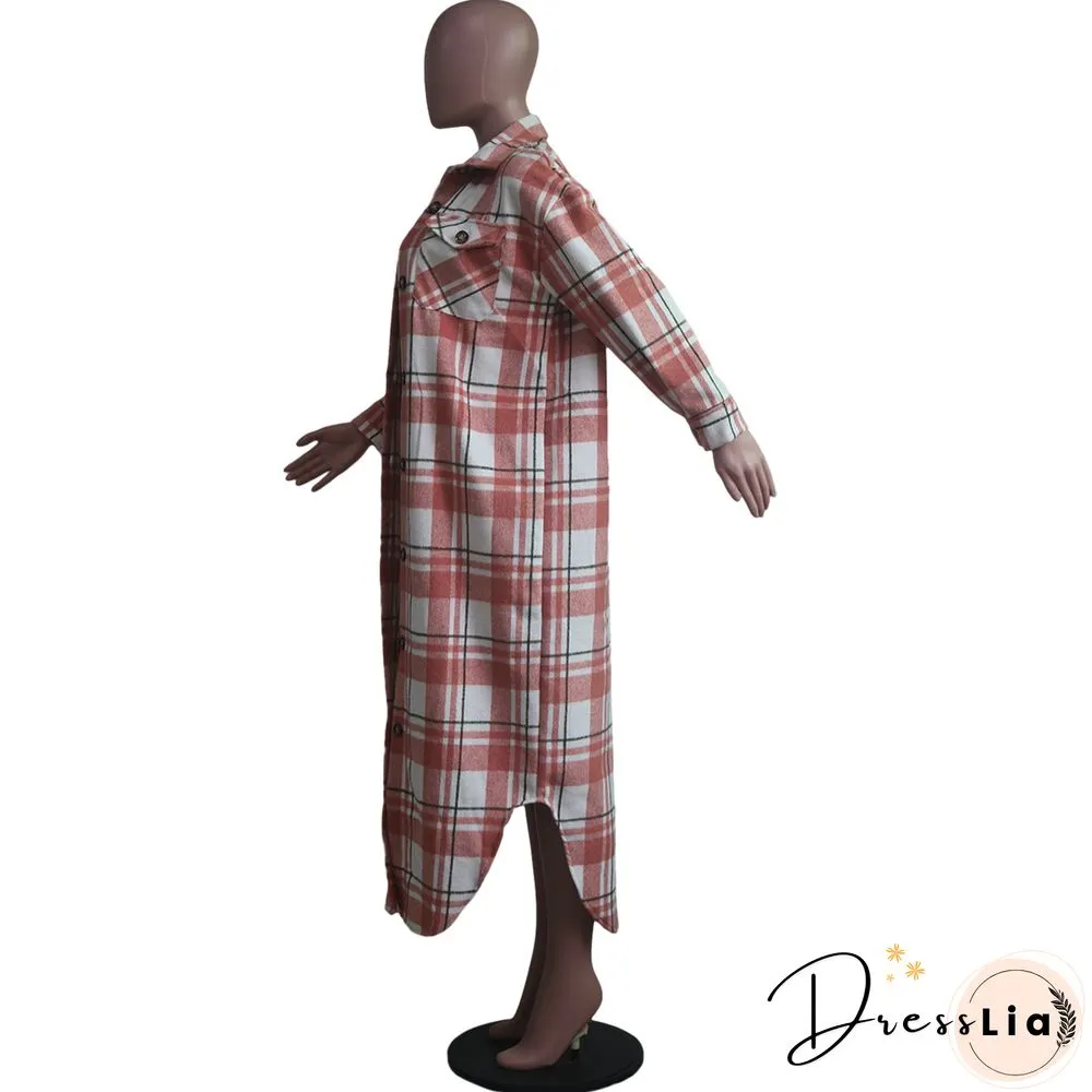 Classic Check Single-breasted Long Woolen Coat