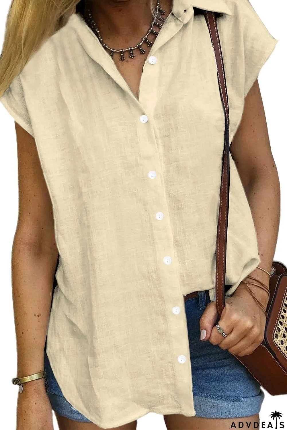 Turn-down Collar Button Front Tank