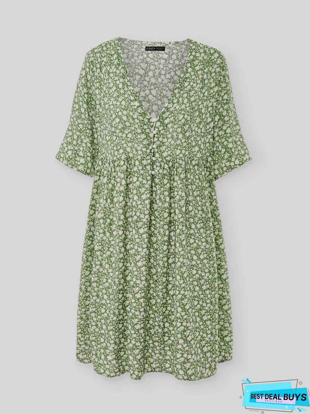 Boho Floral Print Short Sleeve Knee Length Dress