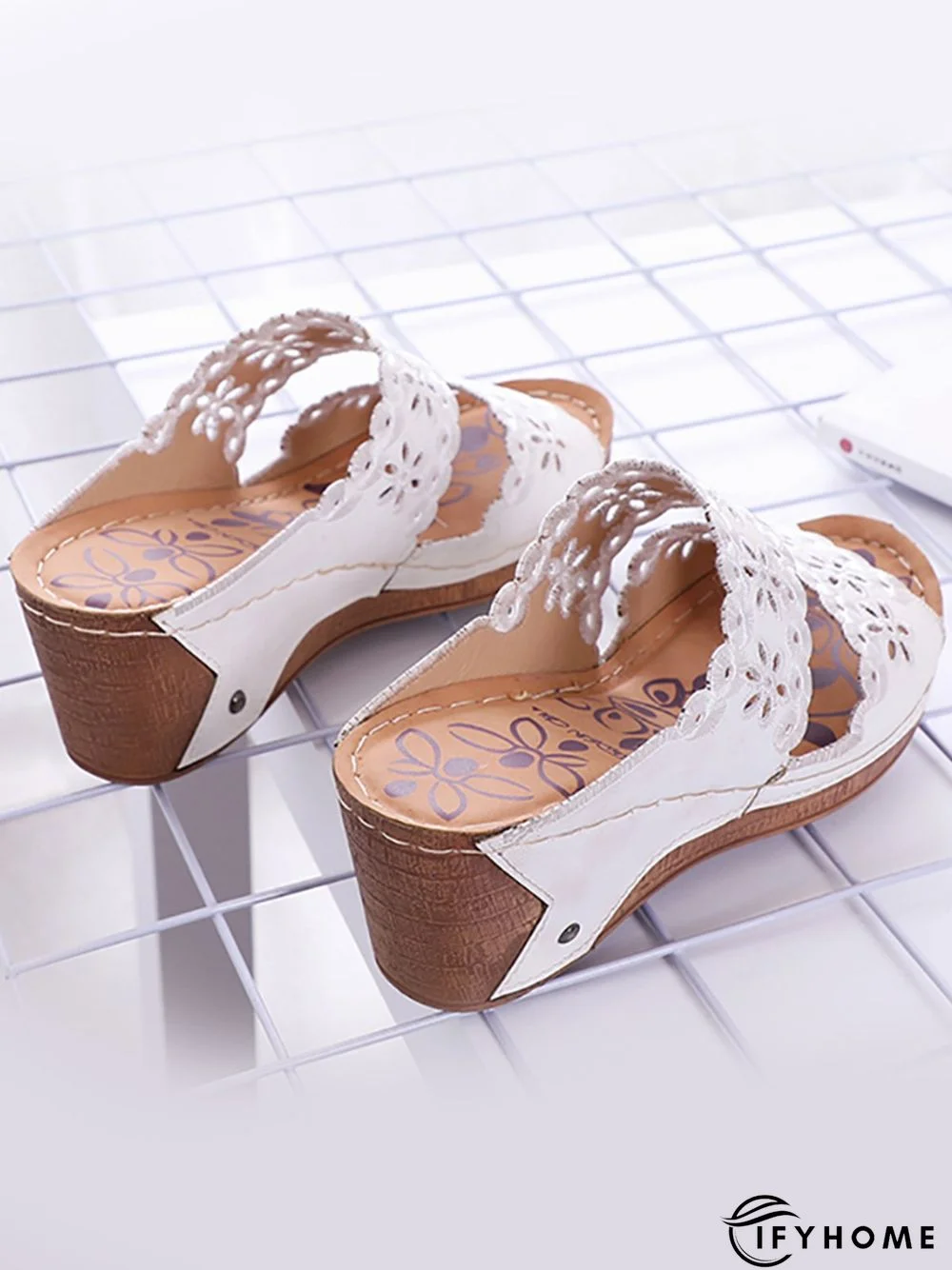 Embroidered Cutout Platform Wedge Slipper Sandals | IFYHOME