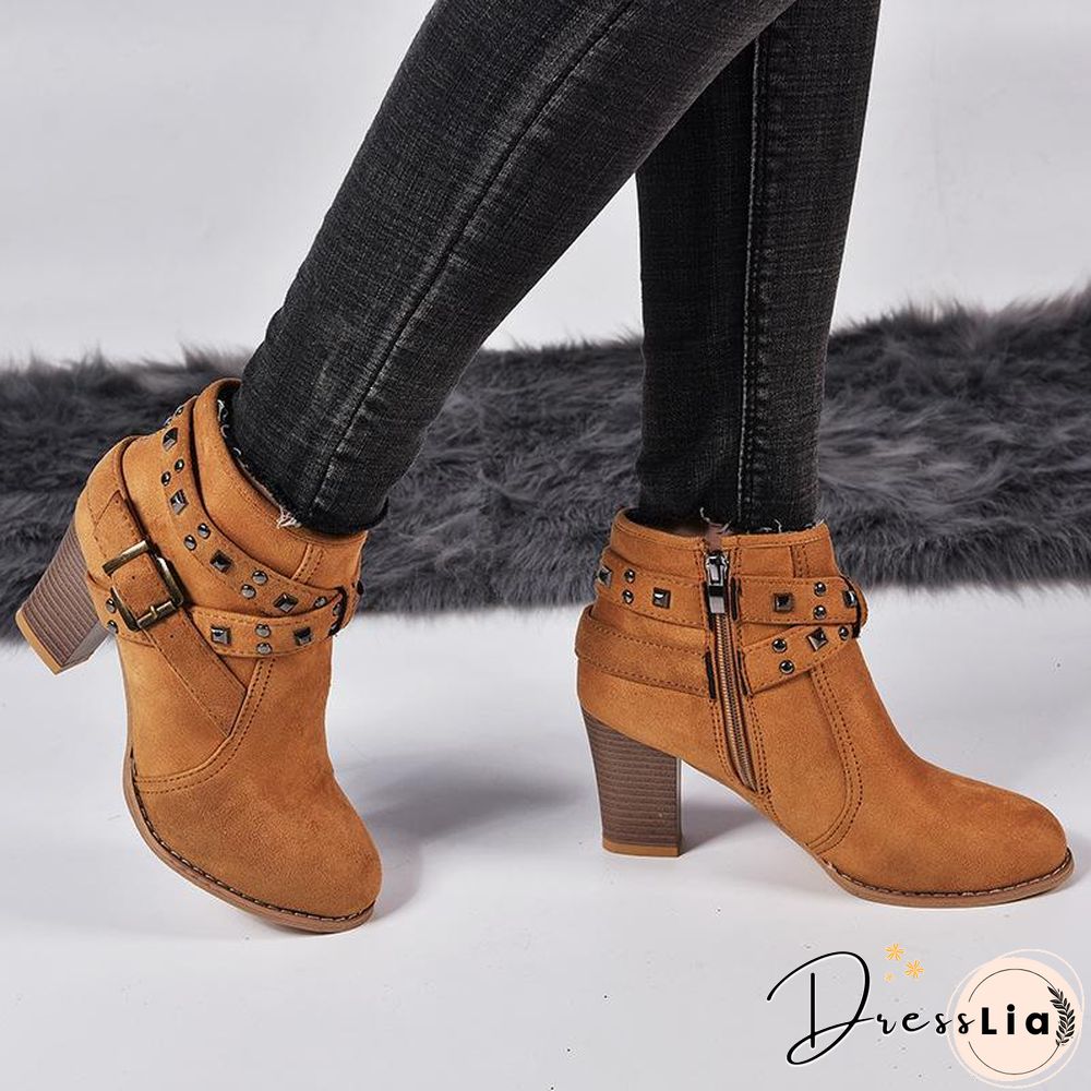 Buckle Decor Women Thick Heel Boot