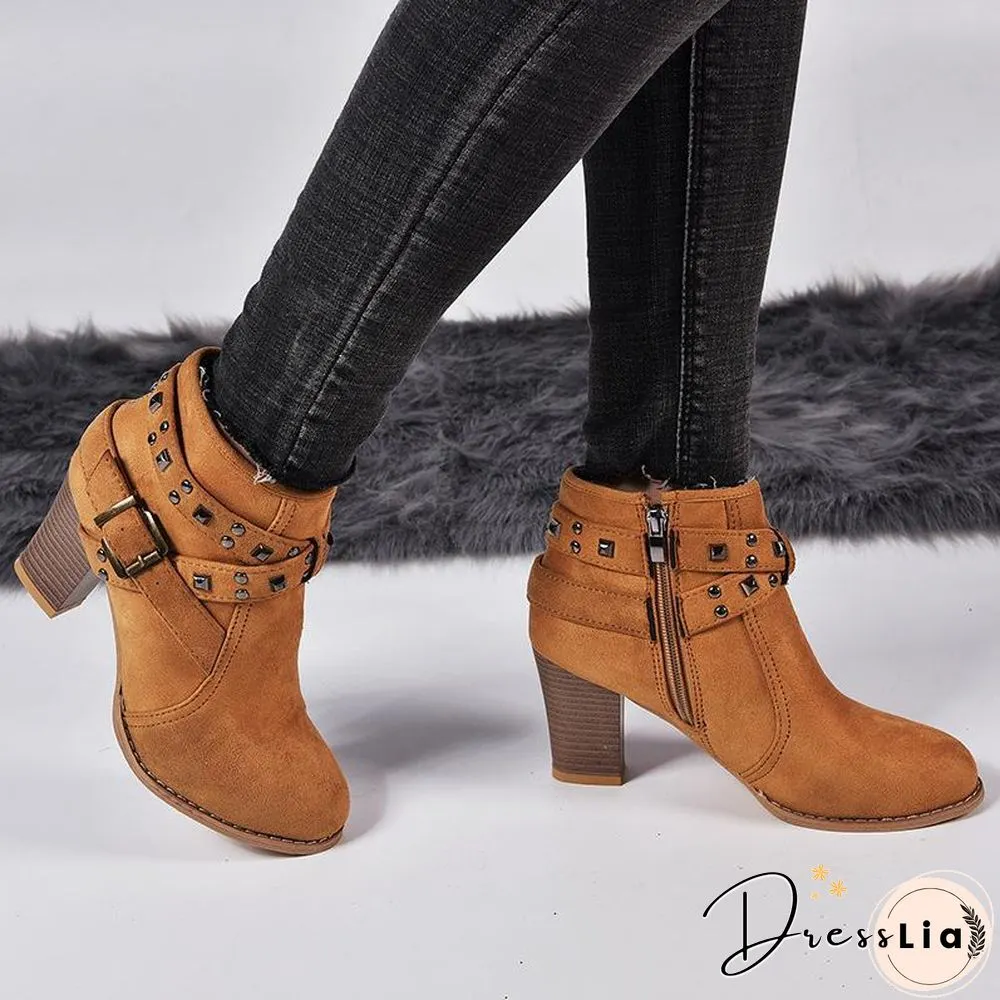 Buckle Decor Women Thick Heel Boot