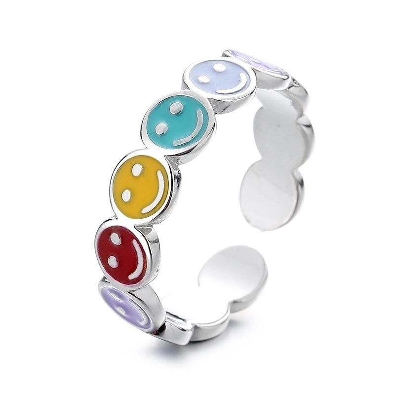 Cute Smile Face Copper Epoxy Open Ring