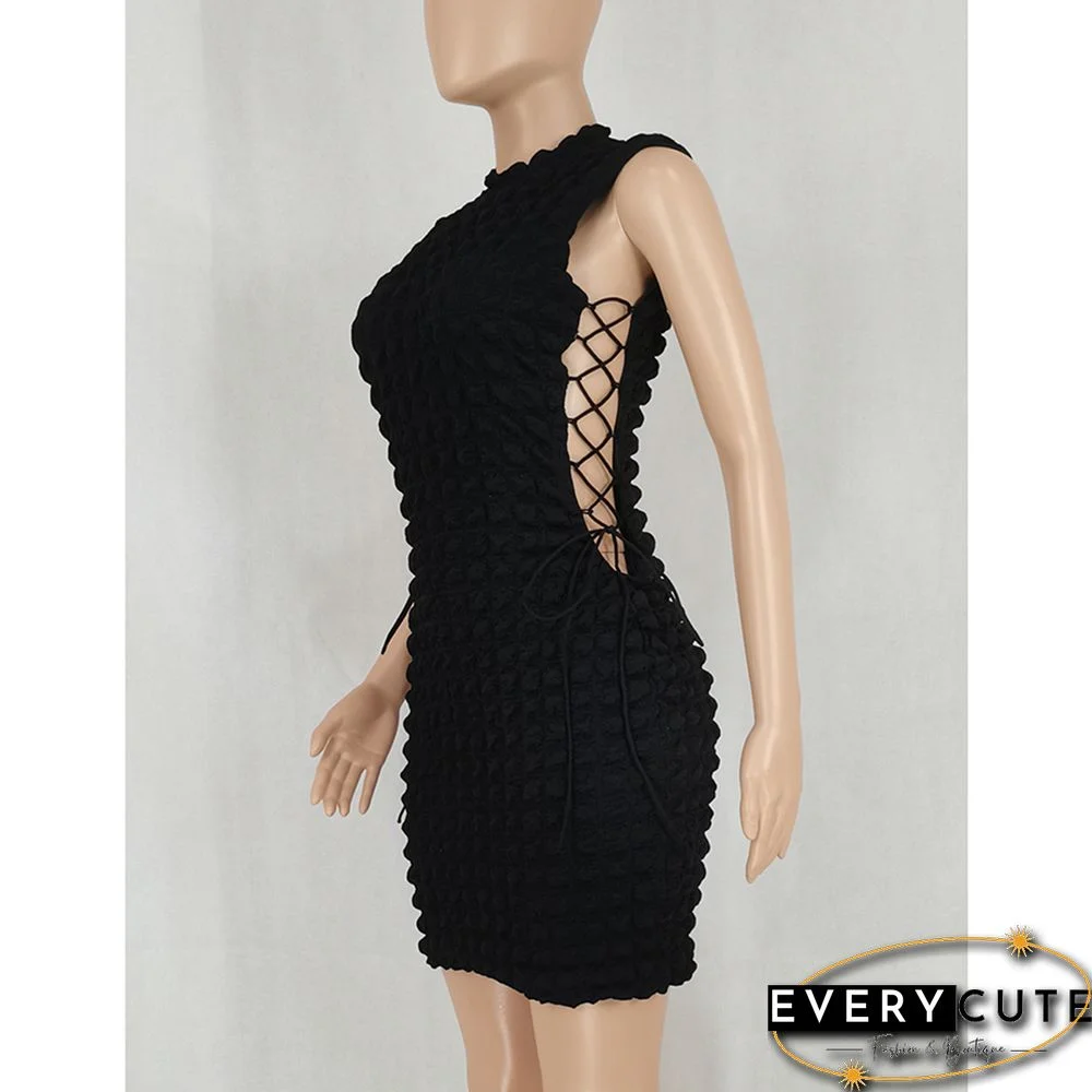 Black Side Lace-up Sleeveless Bodycon Dress