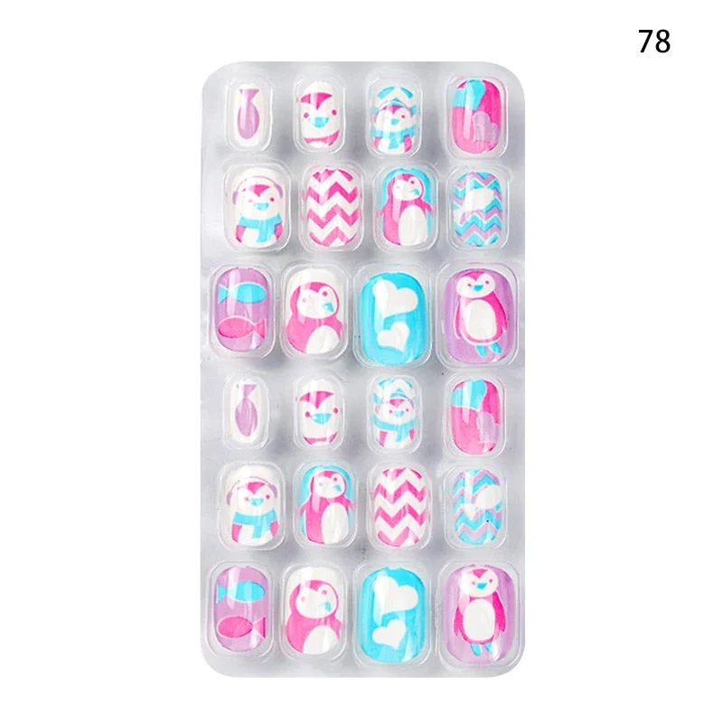 Children Adult 24 Fake Nails Christmas Cartoon Pattern Boxed Children Simple Wear-resistant Finished Full Covering Nail Sticker