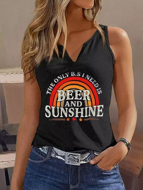 The Only B.S I Need Is Beer And Sunshine Letters Print Tank Top