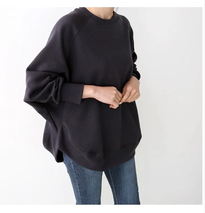 Loose Solid Color Bat Sleeve Sweatshirt