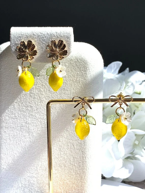 Lemon Earrings Fruit Earrings Pendant