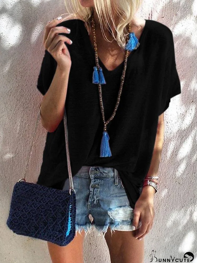 Loose Candy Color V-Neck Short Sleeve T-Shirt