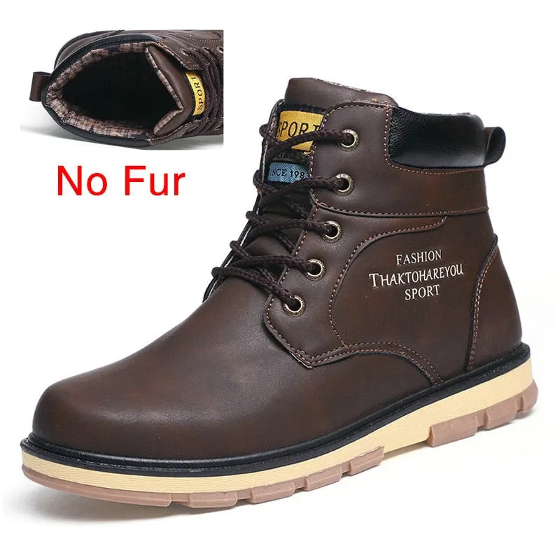 DEKABR 2022 Newest Autumn Winter Ankle Warm Boots Quality PU Leather Men Casual Working Shoes Vintage Style Lace Up Men Boots