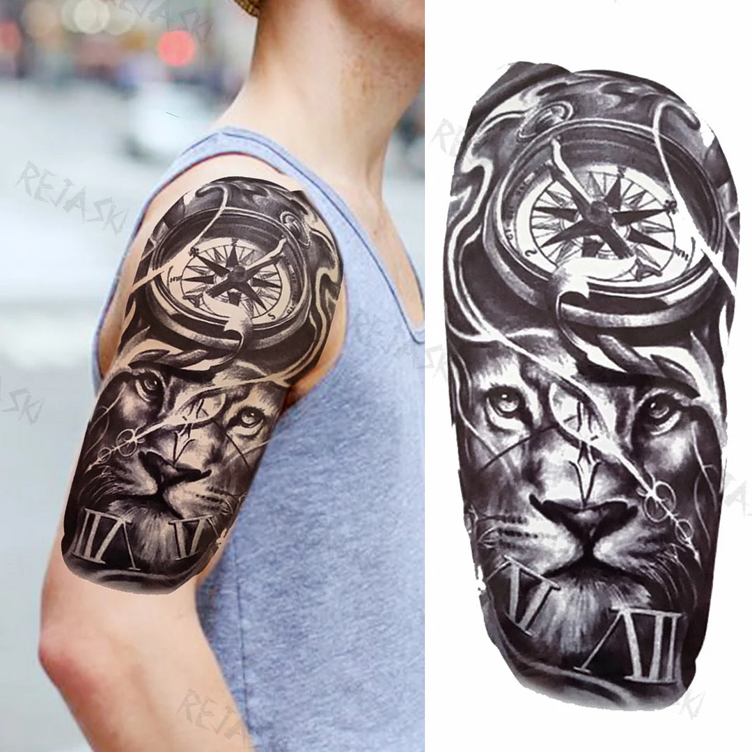 Gangster Wolf Temporary Tattoo For Women Men Death Skull Fake Tattoos Sticker DIY Harajuku Mermaid Waterproof Tatoo Body Art Arm