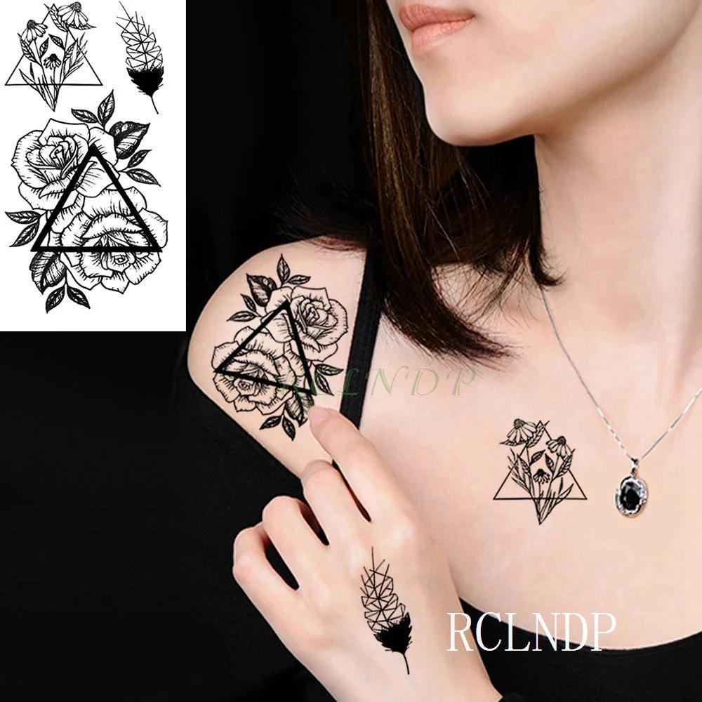 Waterproof Temporary Tattoo Sticker Rose Flower Leaf Letter Black Small Body Art Flash Tatoo Fake Tatto for Kids Girl Men Women