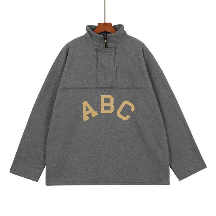 Fog Sweatshirt Essentials Long Sleeve round Neck Sweater Autumn and Winter Double-Line Flocking Alphabet plus Velvet Sweater