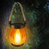 Solar Lanterns Lights with Dual Charging Modes of Solar & Type-C Flickering Flame Garden Light for Garden Yard Patio Decorative