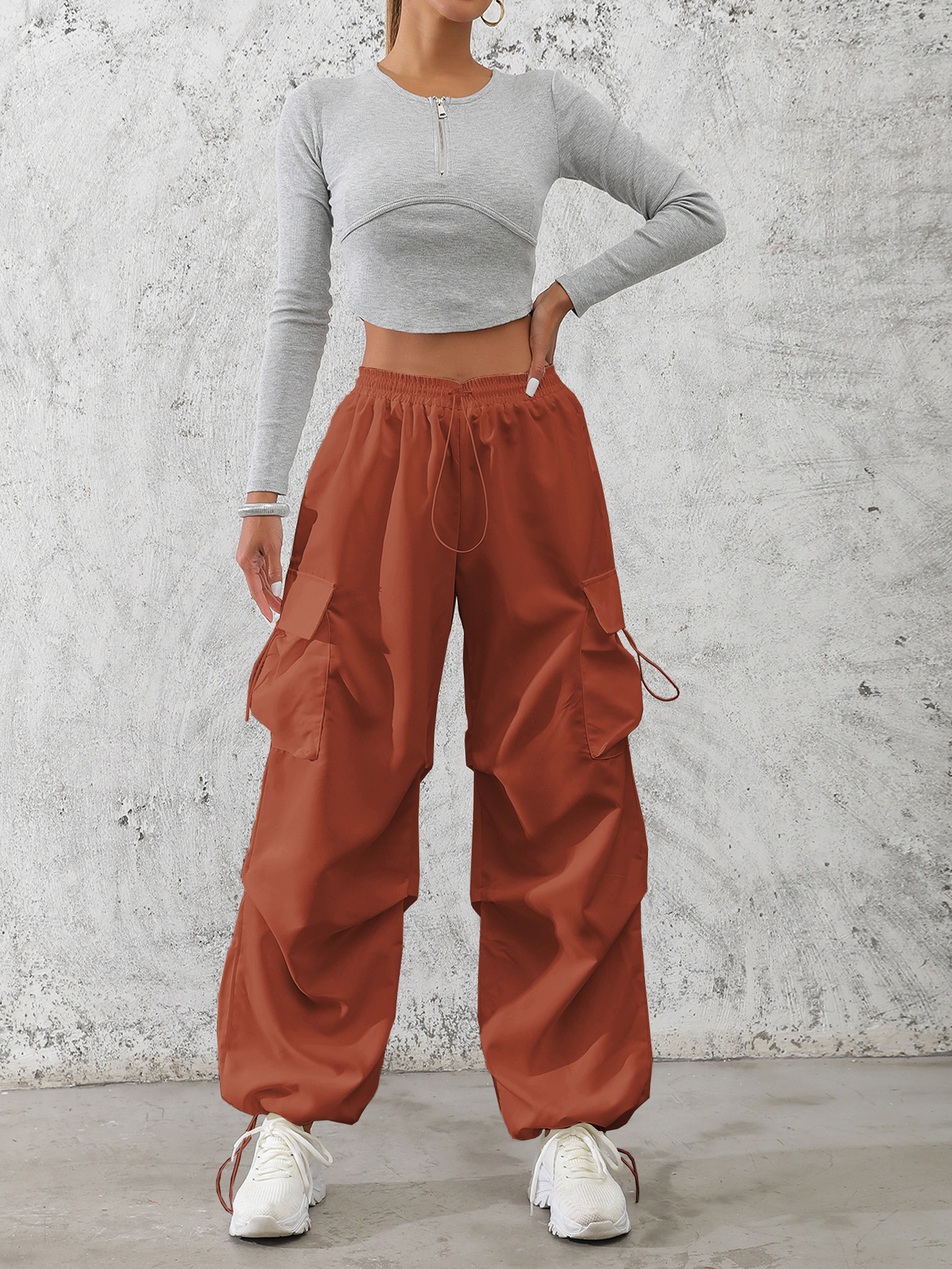Oldedu Women's Cargo Pants with Parachute Style Pockets Hiking Pants Y2K