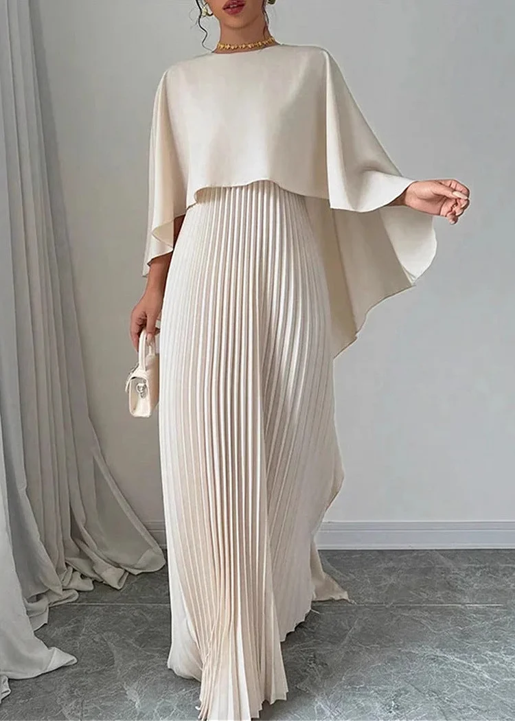 Elegant Beige Asymmetrical Patchwork Long Dress Batwing Sleeve