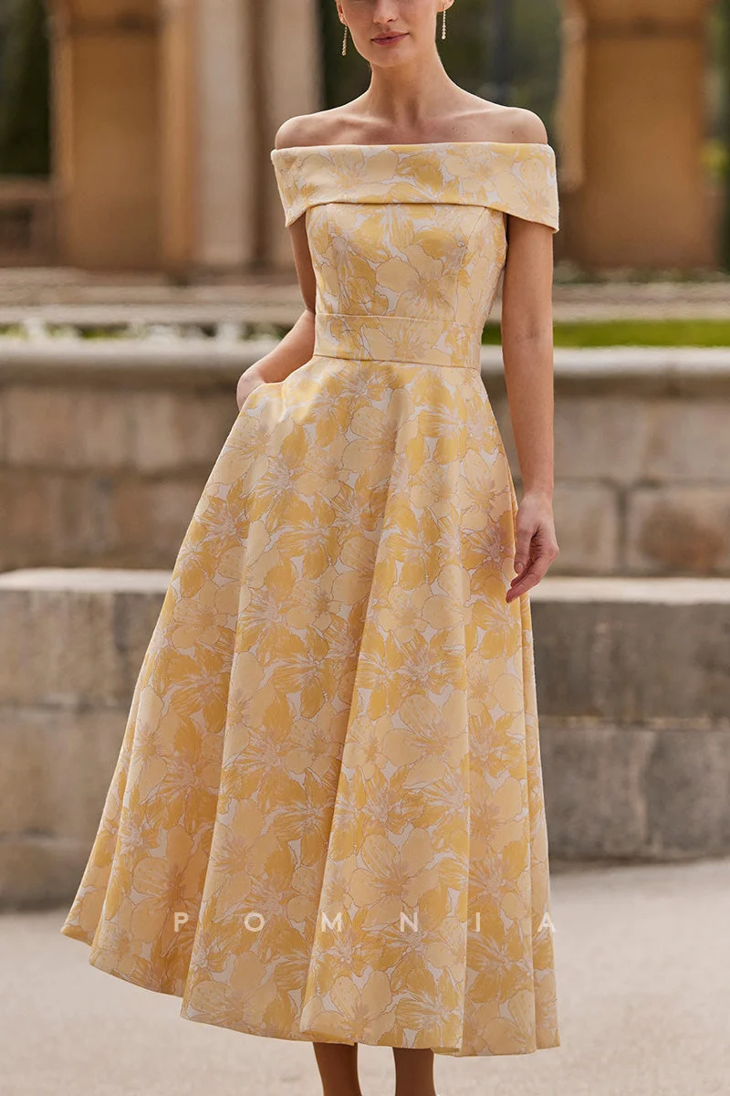 P9087 - Off-Shoulder A-Line Empire-Waist Printed Long Mother of Bride Dress P9087 - Off-Shoulder A-Line Empire-Waist Printed Long Mother of Bride Dress