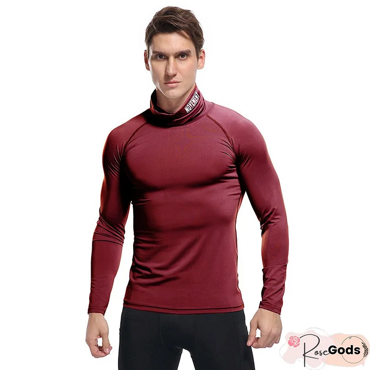 High Collar Long Sleeve Elastic Tight Quick Dry Clothes Outdoor Sports Sweat Clothes For Men