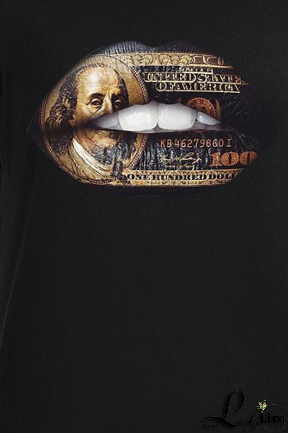 Black Fashion Street Lips Printed Patchwork O Neck T-Shirts