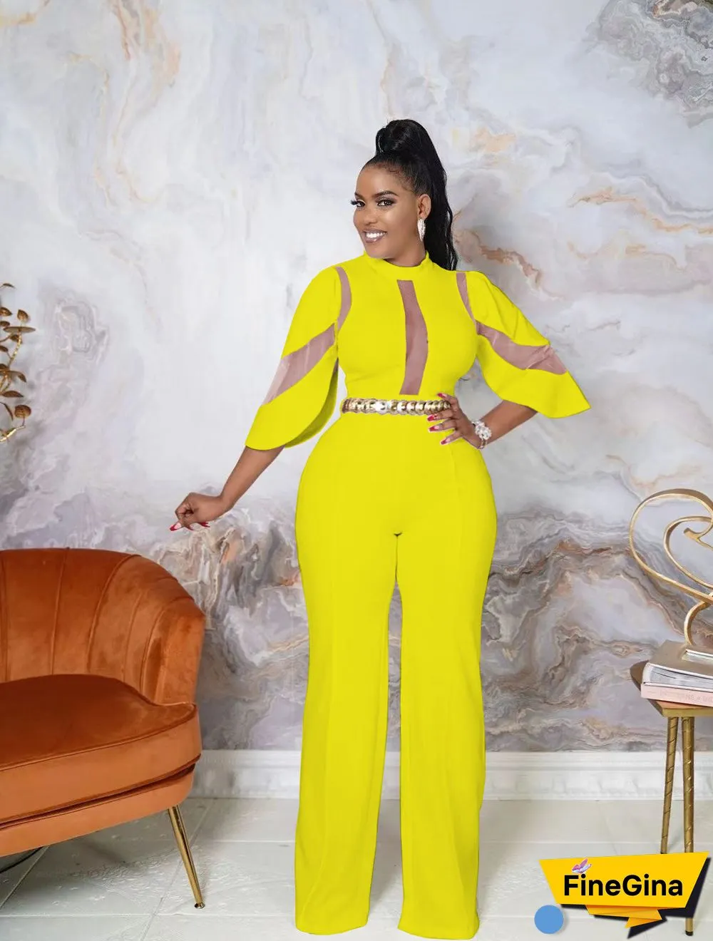 Fashion Net Yarn Patchwork Sexy Jumpsuit