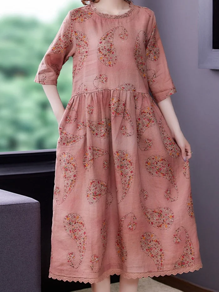 Fashion Floral Cotton Linen Dress