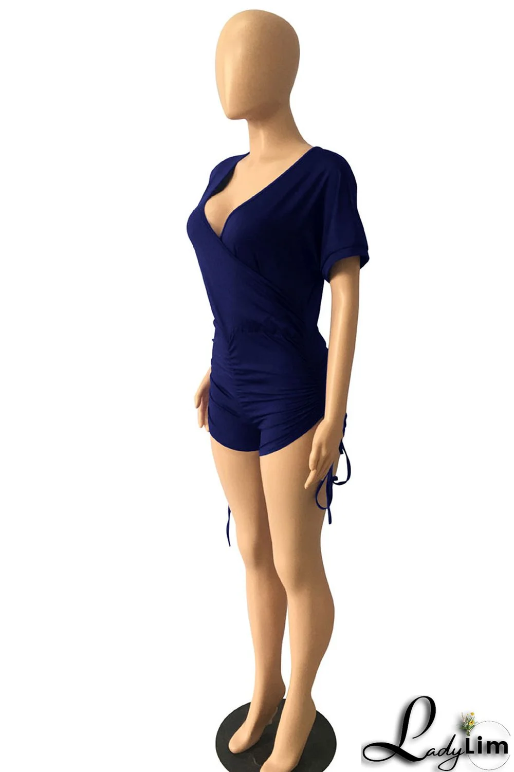 Royal Blue Sexy Solid Split Joint V Neck Regular Jumpsuits
