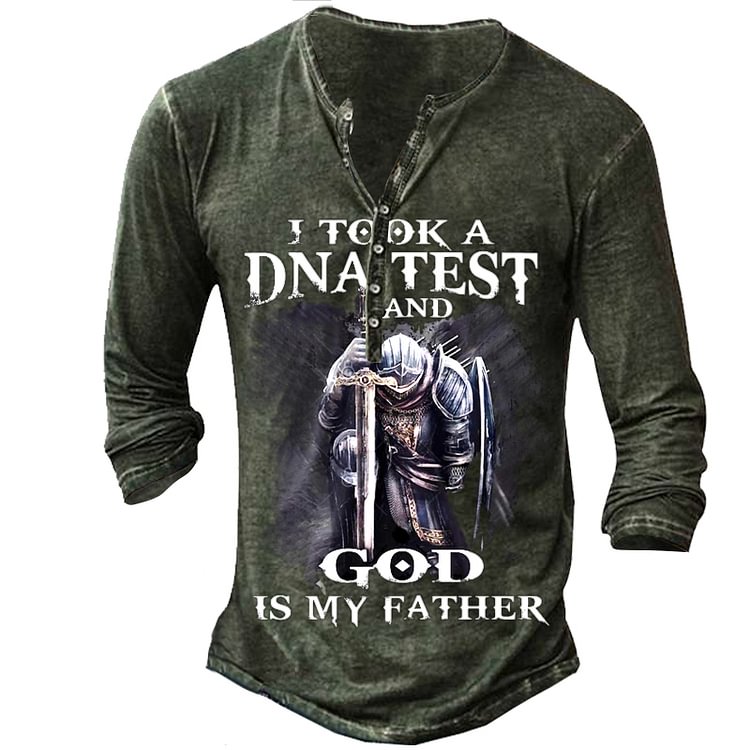 I Took A DNA Test God Is My Father Templars Men's Henley Button Shirt