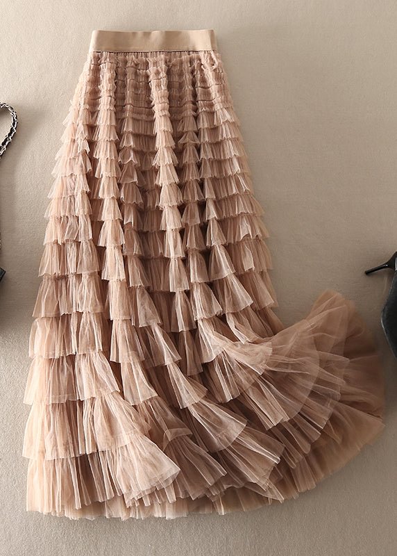 Unique Coffee Apricot Patchwork wrinkled Tulle Skirts