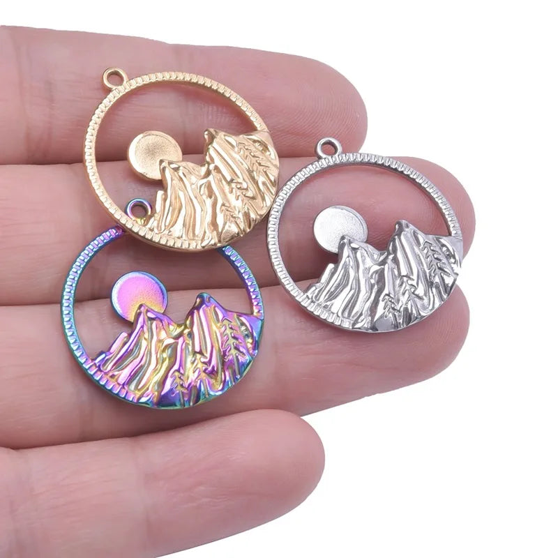 1 Piece 28*25mm Hole 1~1.9mm 304 Stainless Steel 18K Gold Plated Geometric Mountain Pendant