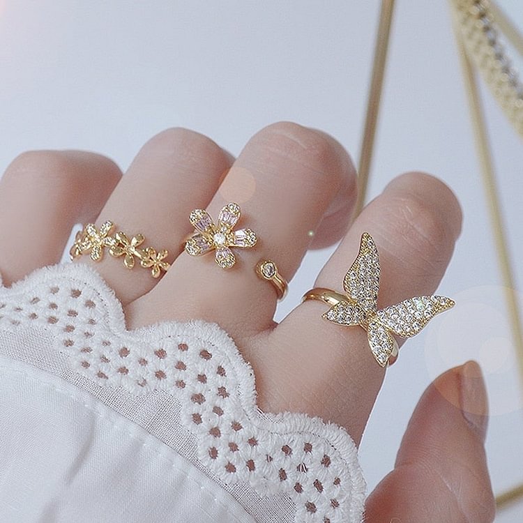 Crystal Flower & Butterfly Rings