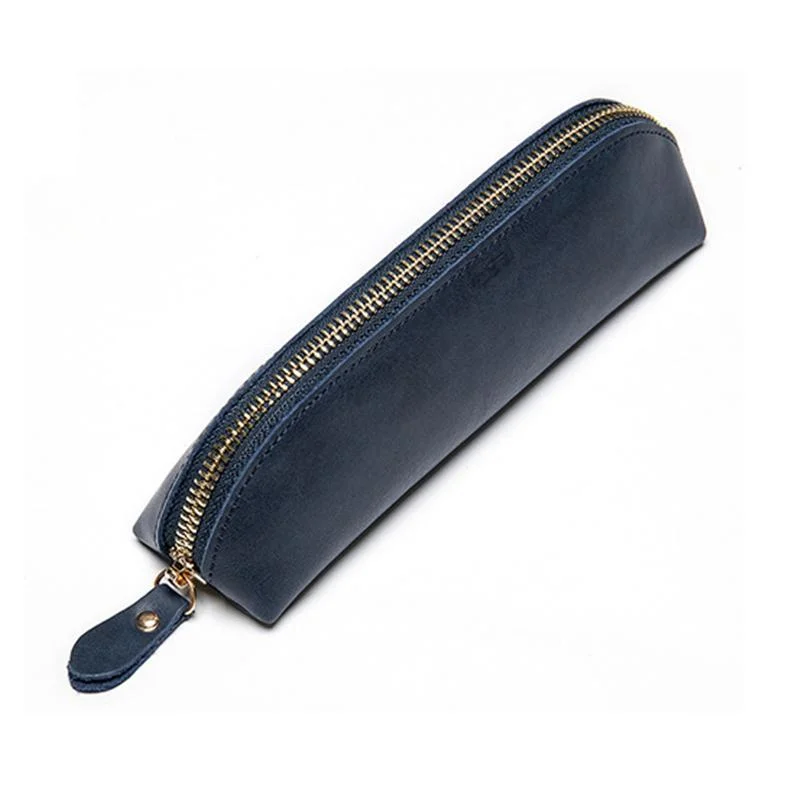 Genuine Leather Zippered Main Compartment Mobile Office Pencil USB Pouch Protection Bag