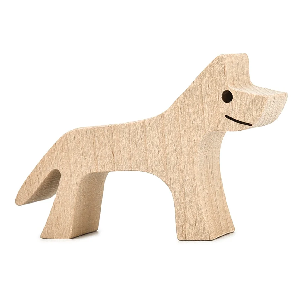 Handmade Wood Dog Decor Sculptures Craft Creative Figurine Ornement Decoration For Bedroom Home Office Decor Gift Natural