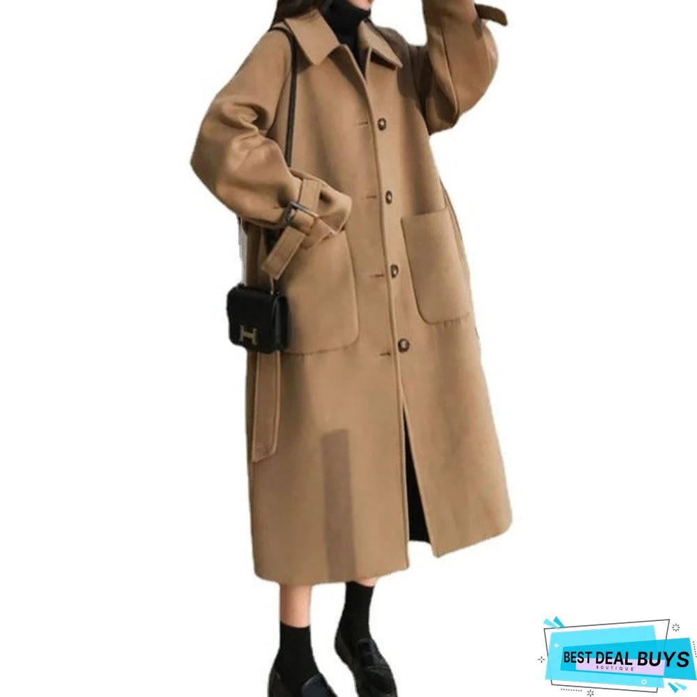 Women's Medium Long Woolen Loose Coat