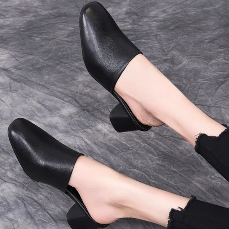 Wongn Wongn 2023 New Baotou Leather Thick With Cool Drag Fashion Hot Style High Heel Slippers Women's Shoes