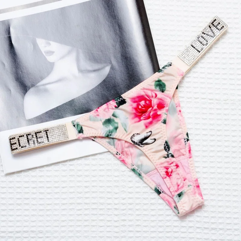 Comfort Ice Silk Seamless Panties Women G String Sexy Rhinestone Leopard Underwear Cotton Low Waist Fitness Lingerie T Thongs