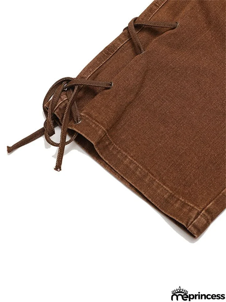 Men's Fashion Hip-Hop Loose Metal Buckle Multi-Pockets Jeans