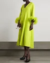 Houston Feather Trimmed Crepe Midi Dress