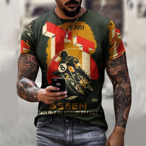 Mens Retro Motorcycle Print T-shirt opmall allen00（CN）👌🏻allen00（CN）allen00（CN）allen00（CN）22👌🏻
