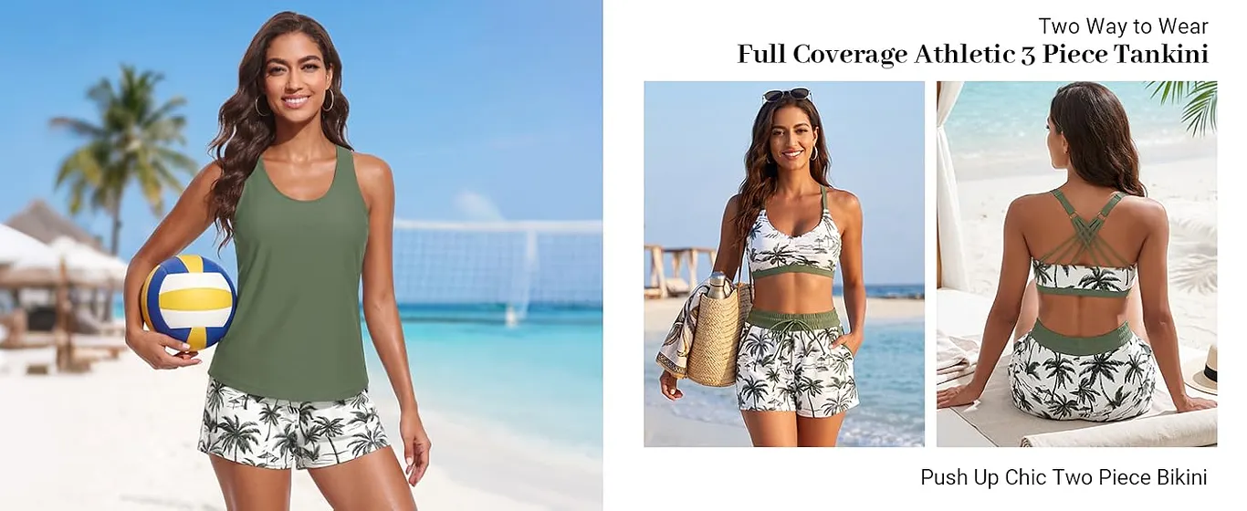 three piece 3 pc 3p tank tan tankini with shorts boyshorts boy short